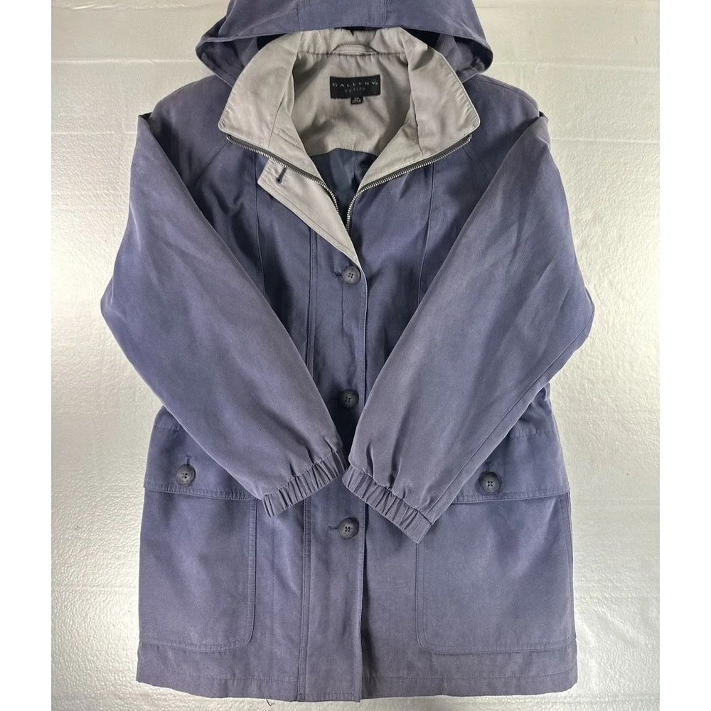 VTG Gallery Petite‎ Faux Suede Hooded Jacket PS Purple Zip Button Parka 90s